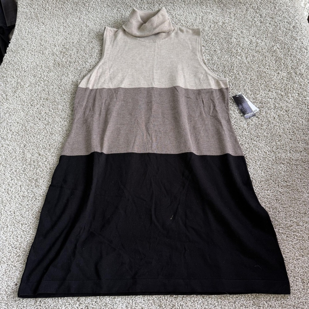 Premise Studio Dress Womens XL Tan Black Colorblock Sleeveless Turtleneck Knit